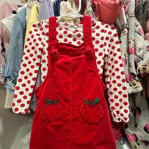 Max Studio Red Kids Overalls with Apple Design